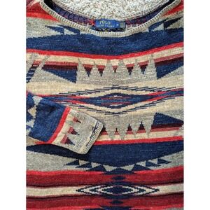 Polo Ralph Lauren Women Aztec Sweater Long‎ Sleeve Blue Red Gray Size Medium